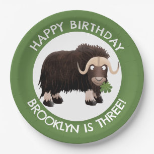 Funny musk ox cartoon personalised birthday paper plate