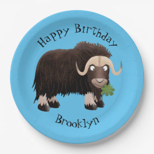 Funny musk ox cartoon personalised birthday paper plate