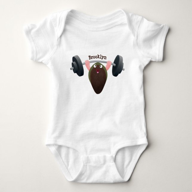 Funny mussel working out cartoon illustration baby bodysuit (Front)