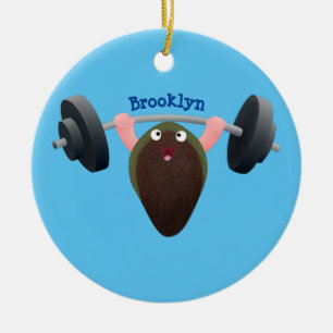 Funny mussel working out cartoon illustration ceramic tree decoration