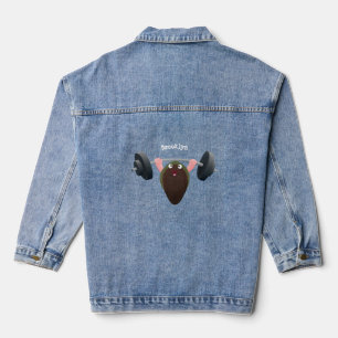 Funny mussel working out cartoon illustration denim jacket