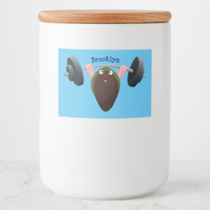 Funny mussel working out cartoon illustration food label
