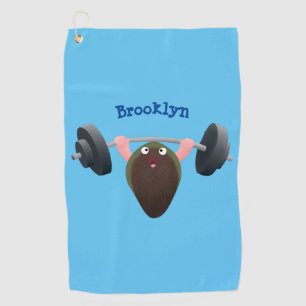 Funny mussel working out cartoon illustration  golf towel