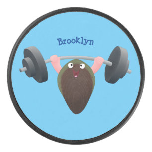 Funny mussel working out cartoon illustration hockey puck