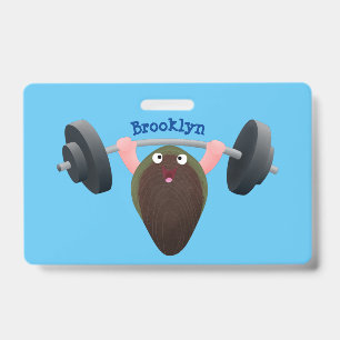 Funny mussel working out cartoon illustration ID badge
