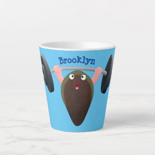 Funny mussel working out cartoon illustration latte mug