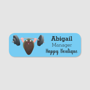 Funny mussel working out cartoon illustration  name tag