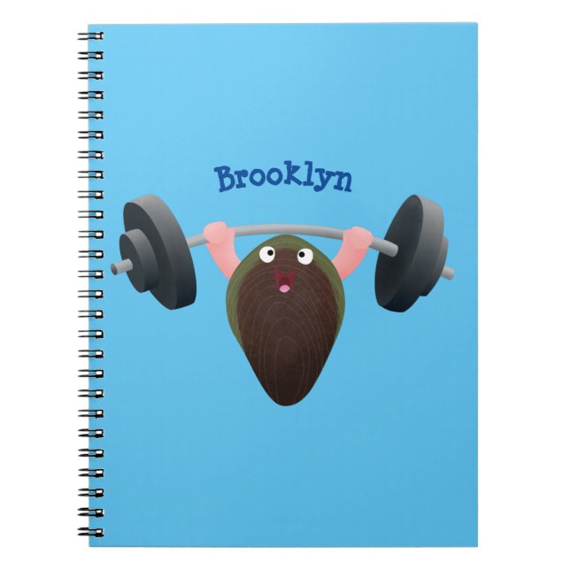 Funny mussel working out cartoon illustration notebook (Front)