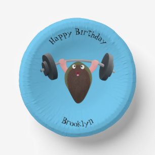 Funny mussel working out cartoon illustration  paper plate