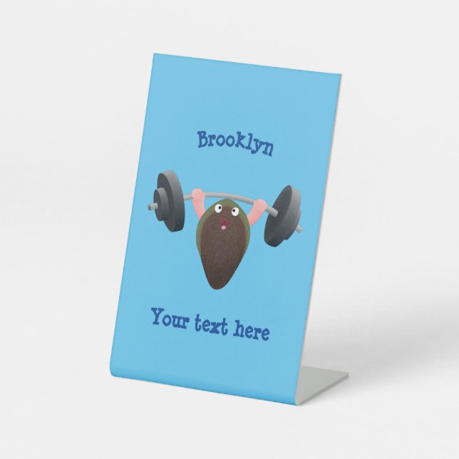 Funny mussel working out cartoon illustration pedestal sign (Front)