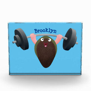 Funny mussel working out cartoon illustration photo block