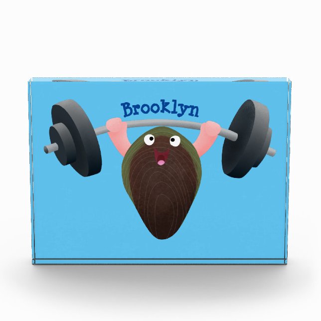 Funny mussel working out cartoon illustration photo block (Front)