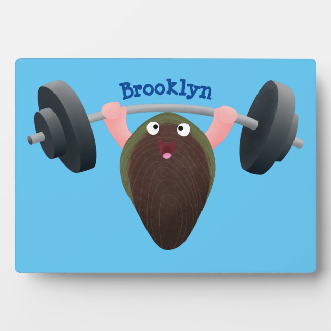 Funny mussel working out cartoon illustration plaque (Front)