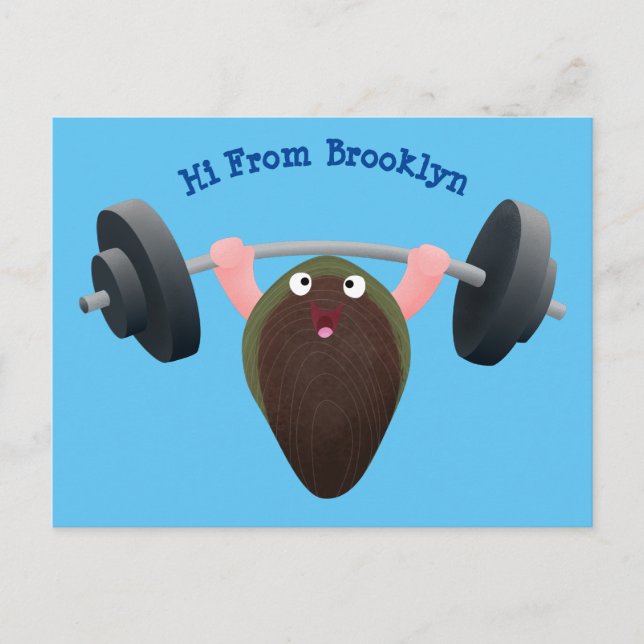 Funny mussel working out cartoon illustration  postcard (Front)