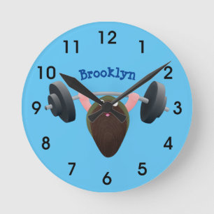 Funny mussel working out cartoon illustration  round clock