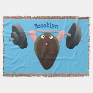 Funny mussel working out cartoon illustration throw blanket
