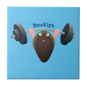 Funny mussel working out cartoon illustration tile