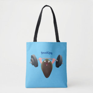 Funny mussel working out cartoon illustration tote bag