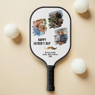 Funny Mustache Happy Father's Day 3 Photo Pickleball Paddle