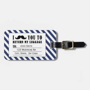 FUNNY MUSTACHE LUGGAGE TAG BLUE STRIPES