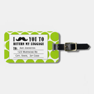 FUNNY MUSTACHE LUGGAGE TAG   GREEN DOTS
