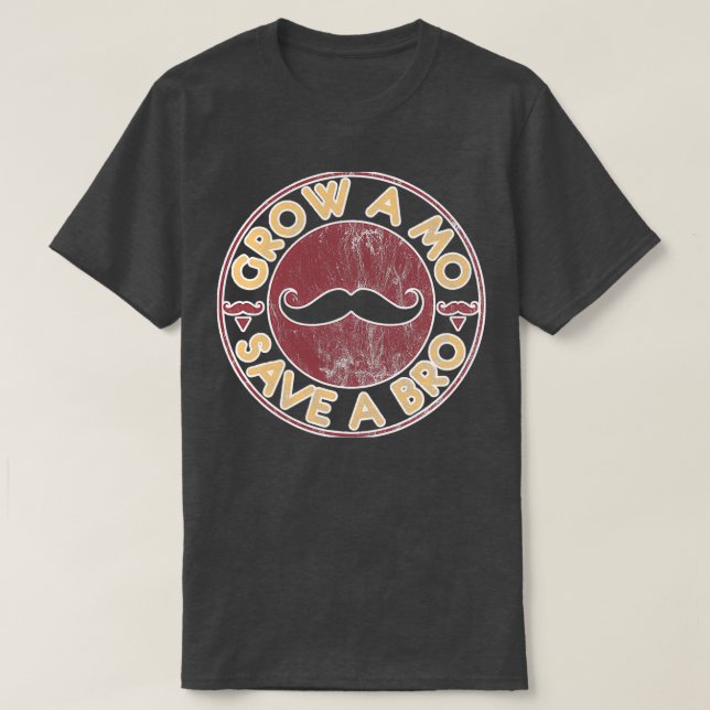Funny Mustache Mustache Grow A Mo T-Shirt (Design Front)