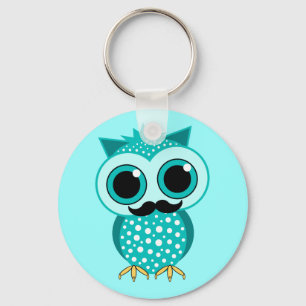 funny mustache owl key ring