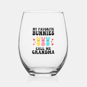 Funny My Favourite Bunnies Call Me Grandma Mother Stemless Wine Glass