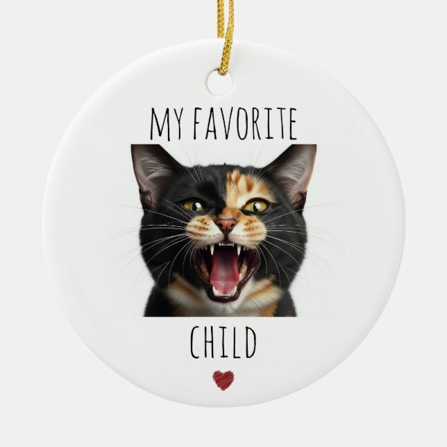 Funny My Favourite Child 2 Photo Custom Cat Ceramic Tree Decoration (Front)