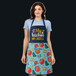 Funny My Kitchen My Rule Vintage Vegetable Pattern Apron<br><div class="desc">Funny and cool apron to make cooking more fun. Personalised gift for family and friends who love cooking,  baking and trying new recipe in the kitchen. Customise the wording to fit your occasion. You can use the Design Tool to further change the font type,  font colour and font size.</div>