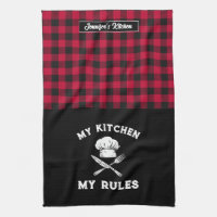 Funny My Kitchen My Rules Red Black Plaid Pattern