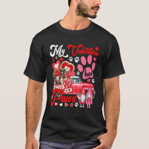 Funny My Valentine Has Paws Couple Pit Bulls On Pi T-Shirt