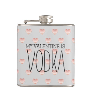 Funny My Valentine is Vodka Pink Hearts Pattern Hip Flask