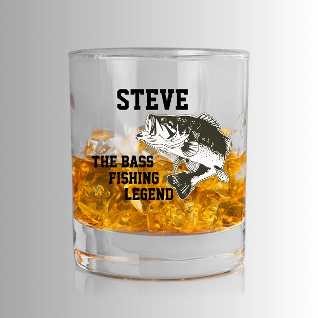 Funny Name Bass Largemouth Bass Legend Sports Whiskey Glass (Personalized Bass Fishing Whiskey Glass. The bass fishing legend!)