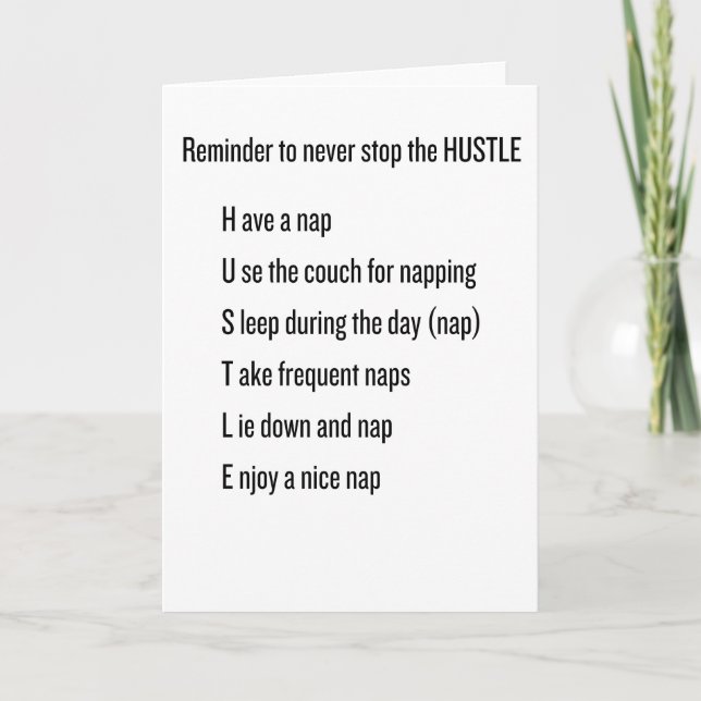 Funny Nap Lover Card – Never Stop the Hustle (Front)