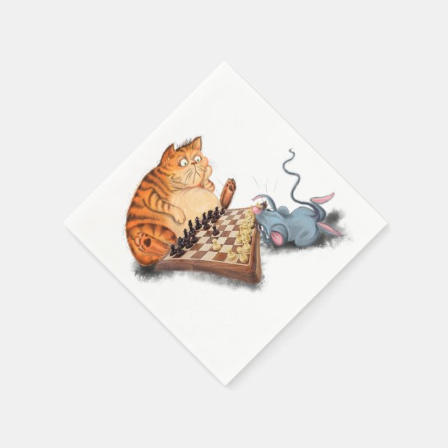 Funny Napkins Cat and Mouse Playing Chess (Corner)