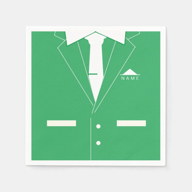 Funny Napkins with Custom Name Green Suit and Tie (Front)