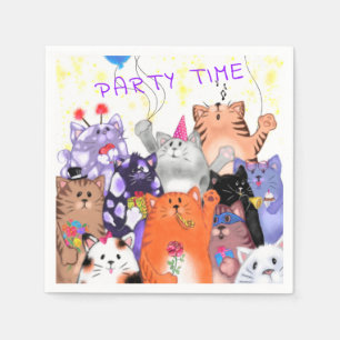 Funny Napkins with Happy Cat Party - Cartoon