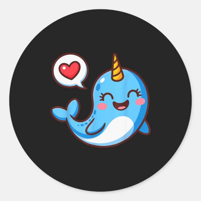 Funny Narwhal Art For Men Women Kids Narwhal Lover Classic Round Sticker (Front)