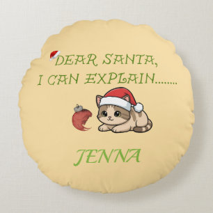 Funny Naughty Cat Christmas Round Cushion