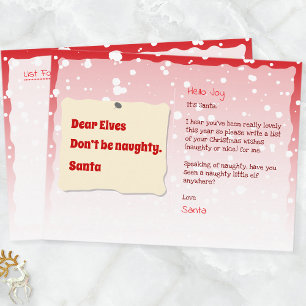Funny Naughty Elves Warning Sign From Santa Holiday Postcard