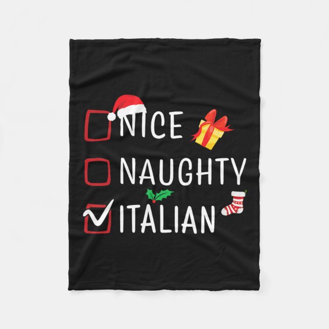 Funny Naughty Nice Italian Christmas Family Pajama Fleece Blanket (Front)