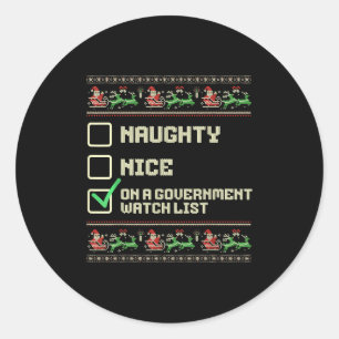 Funny Naughty Nice On A Government Watch List Chri Classic Round Sticker