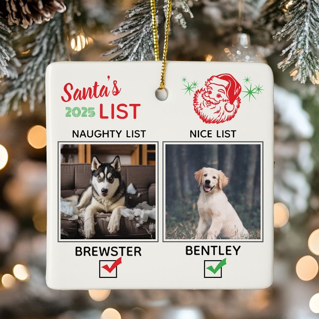 Funny Naughty or Nice Dog Photo Christmas Ceramic Ornament (Funny Naughty or Nice Dog Photo Christmas Ceramic Ornament)