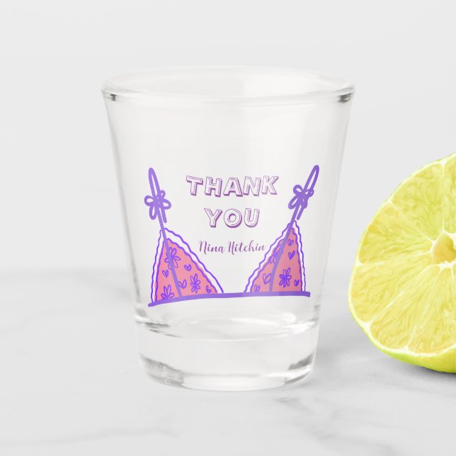 Funny Naughty Purple Lingerie Bachelorette Thanks  Shot Glass (Front)