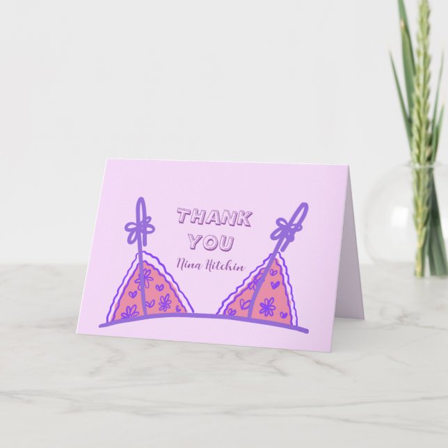 Funny Naughty Purple Lingerie Bachelorette Thanks  Thank You Card (Front)