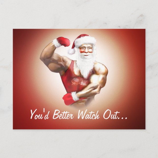 funny naughty strong muscular Santa Claus postcard (Front)
