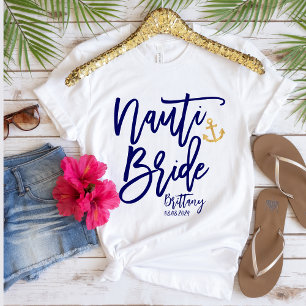 Funny Nauti Bride Blue Modern Calligraphy T-Shirt