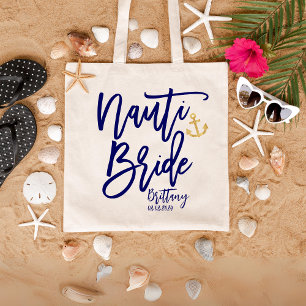 Funny Nauti Bride Blue Modern Calligraphy Tote Bag