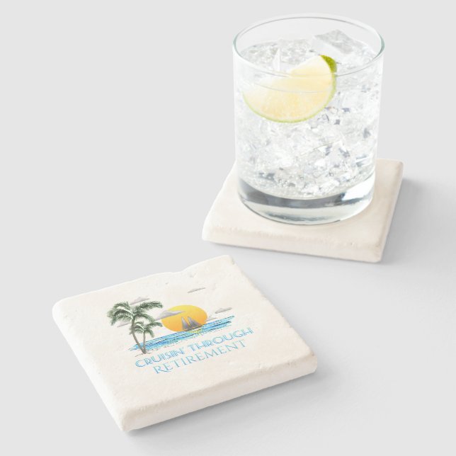 Funny Nautical Cruising Through Retirement Stone Coaster (Side)